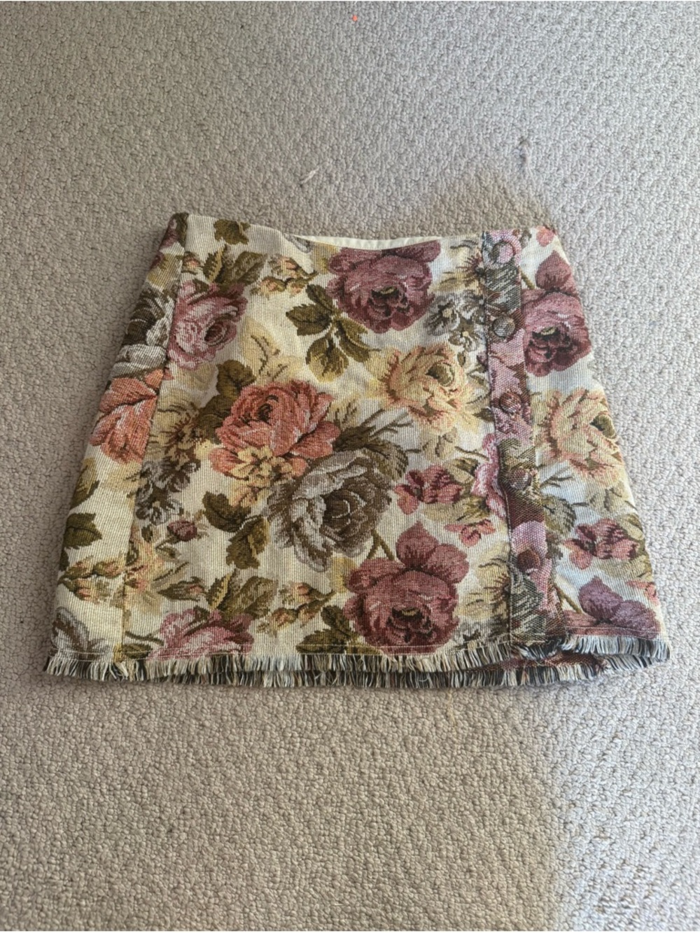 Urban Outfitters Floral Jacquard Mini Skirt in Cream, Pink, Olive